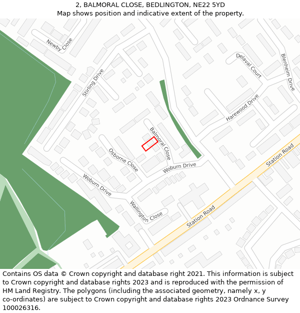 2, BALMORAL CLOSE, BEDLINGTON, NE22 5YD: Location map and indicative extent of plot