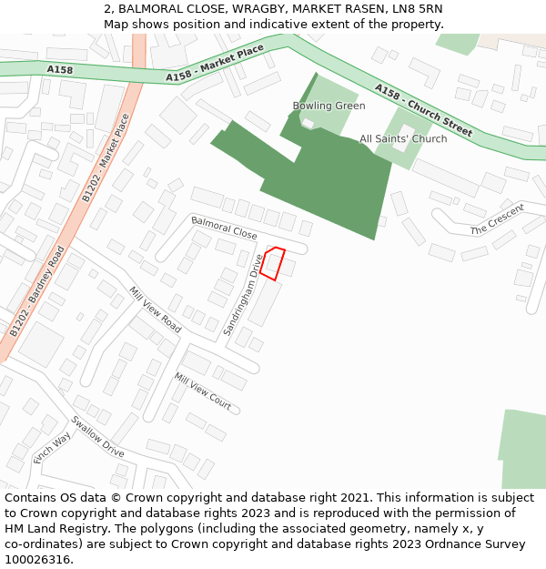 2, BALMORAL CLOSE, WRAGBY, MARKET RASEN, LN8 5RN: Location map and indicative extent of plot