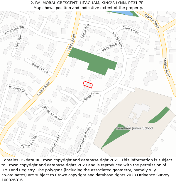 2, BALMORAL CRESCENT, HEACHAM, KING'S LYNN, PE31 7EL: Location map and indicative extent of plot