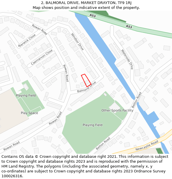 2, BALMORAL DRIVE, MARKET DRAYTON, TF9 1RJ: Location map and indicative extent of plot