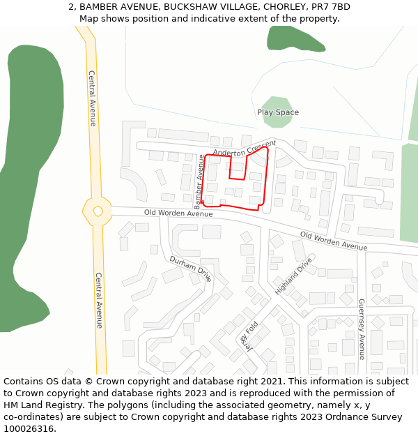 2, BAMBER AVENUE, BUCKSHAW VILLAGE, CHORLEY, PR7 7BD: Location map and indicative extent of plot