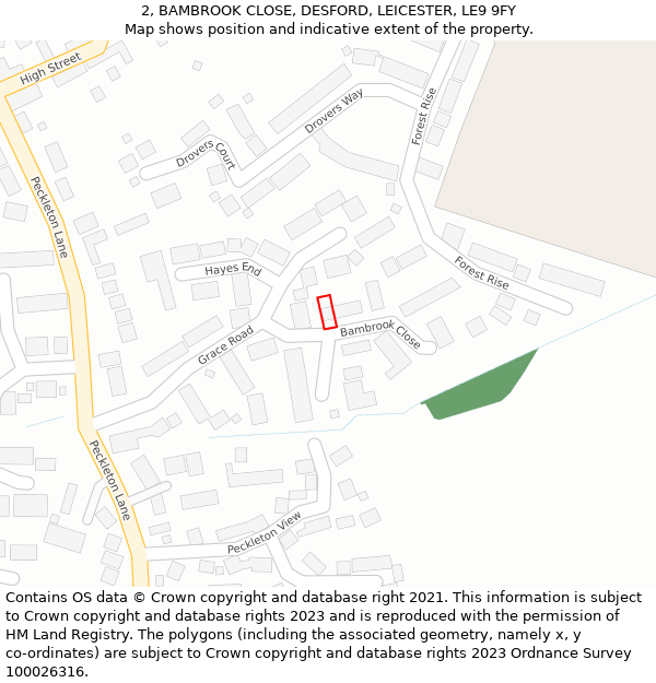 2, BAMBROOK CLOSE, DESFORD, LEICESTER, LE9 9FY: Location map and indicative extent of plot