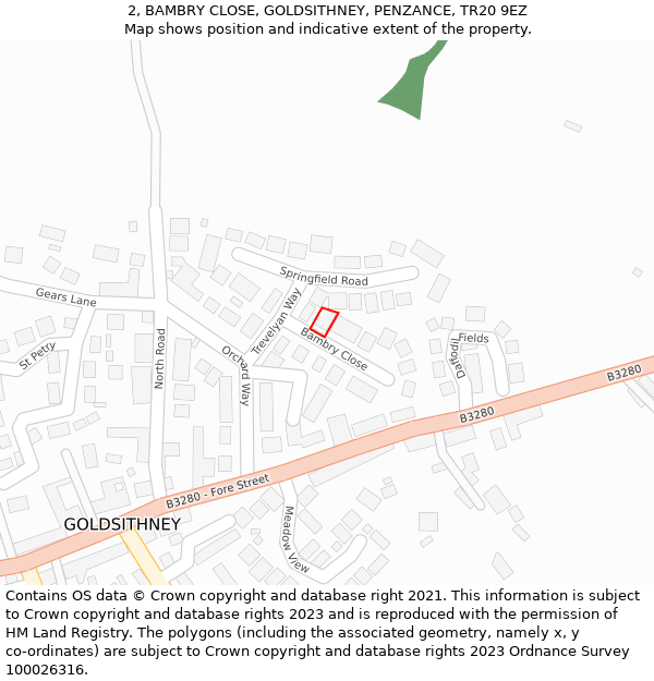 2, BAMBRY CLOSE, GOLDSITHNEY, PENZANCE, TR20 9EZ: Location map and indicative extent of plot