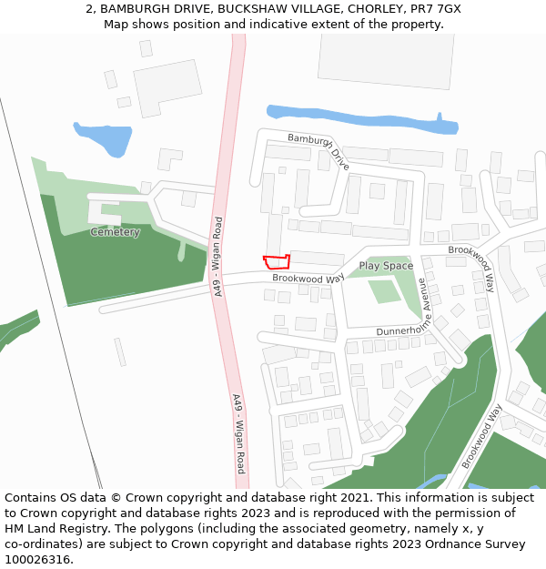 2, BAMBURGH DRIVE, BUCKSHAW VILLAGE, CHORLEY, PR7 7GX: Location map and indicative extent of plot