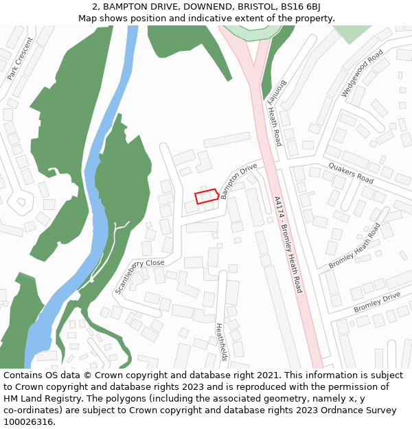 2, BAMPTON DRIVE, DOWNEND, BRISTOL, BS16 6BJ: Location map and indicative extent of plot