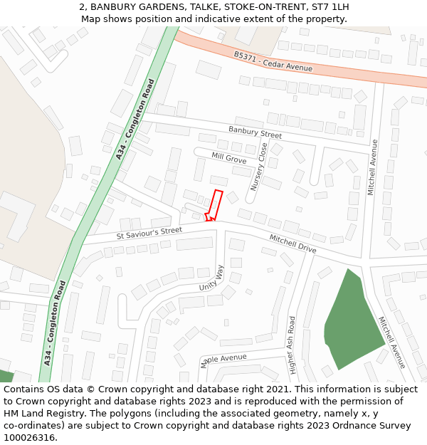 2, BANBURY GARDENS, TALKE, STOKE-ON-TRENT, ST7 1LH: Location map and indicative extent of plot