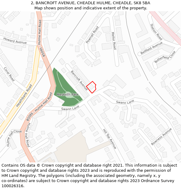 2, BANCROFT AVENUE, CHEADLE HULME, CHEADLE, SK8 5BA: Location map and indicative extent of plot