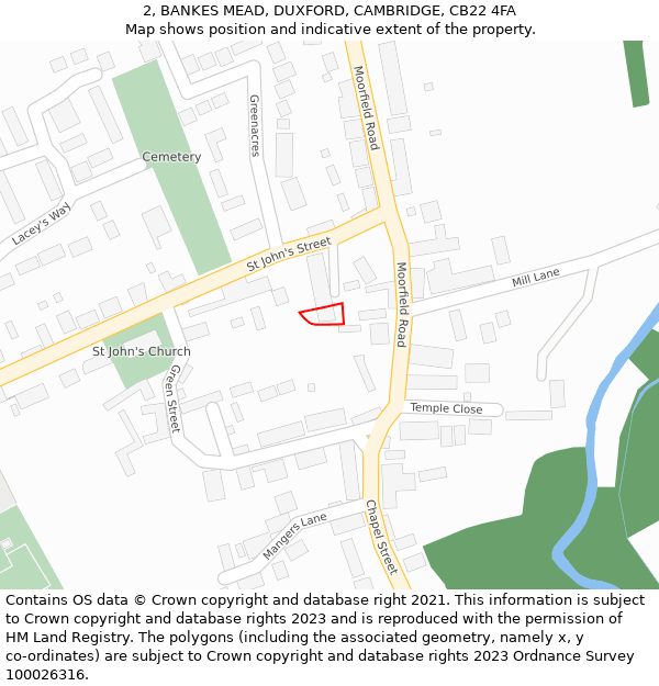 2, BANKES MEAD, DUXFORD, CAMBRIDGE, CB22 4FA: Location map and indicative extent of plot