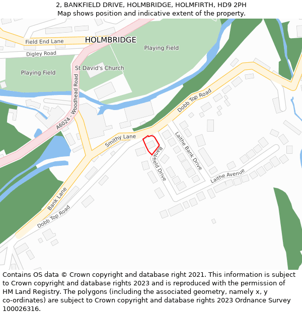 2, BANKFIELD DRIVE, HOLMBRIDGE, HOLMFIRTH, HD9 2PH: Location map and indicative extent of plot