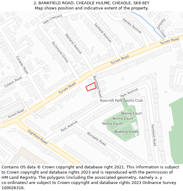 2, BANKFIELD ROAD, CHEADLE HULME, CHEADLE, SK8 6EY: Location map and indicative extent of plot