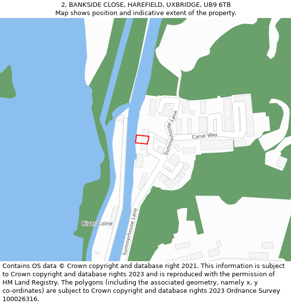 2, BANKSIDE CLOSE, HAREFIELD, UXBRIDGE, UB9 6TB: Location map and indicative extent of plot