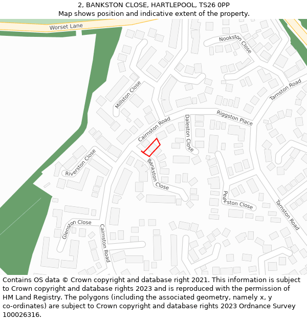 2, BANKSTON CLOSE, HARTLEPOOL, TS26 0PP: Location map and indicative extent of plot