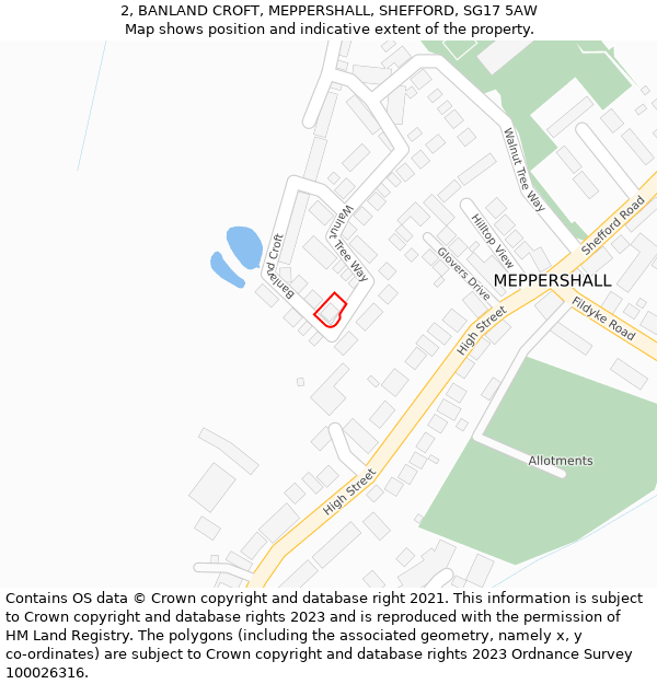 2, BANLAND CROFT, MEPPERSHALL, SHEFFORD, SG17 5AW: Location map and indicative extent of plot