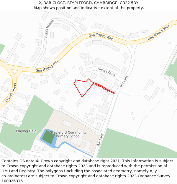 2, BAR CLOSE, STAPLEFORD, CAMBRIDGE, CB22 5BY: Location map and indicative extent of plot