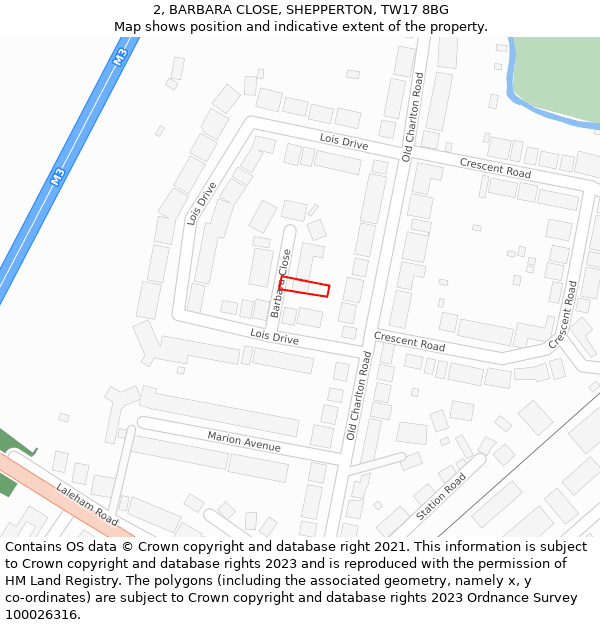 2, BARBARA CLOSE, SHEPPERTON, TW17 8BG: Location map and indicative extent of plot