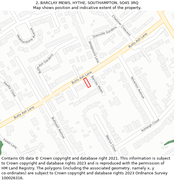 2, BARCLAY MEWS, HYTHE, SOUTHAMPTON, SO45 3RQ: Location map and indicative extent of plot