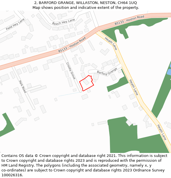 2, BARFORD GRANGE, WILLASTON, NESTON, CH64 1UQ: Location map and indicative extent of plot