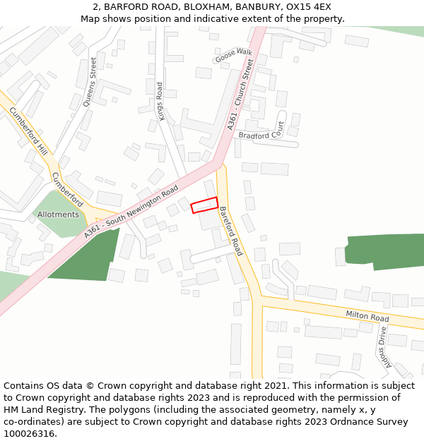 2, BARFORD ROAD, BLOXHAM, BANBURY, OX15 4EX: Location map and indicative extent of plot