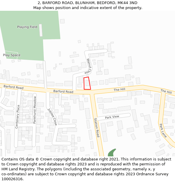 2, BARFORD ROAD, BLUNHAM, BEDFORD, MK44 3ND: Location map and indicative extent of plot