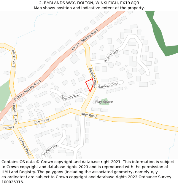 2, BARLANDS WAY, DOLTON, WINKLEIGH, EX19 8QB: Location map and indicative extent of plot