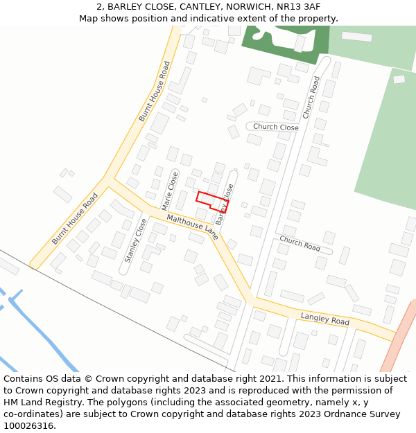 2, BARLEY CLOSE, CANTLEY, NORWICH, NR13 3AF: Location map and indicative extent of plot