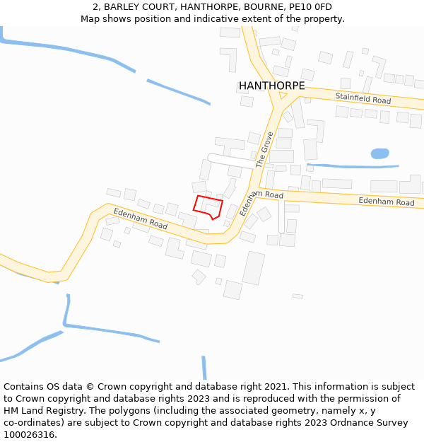 2, BARLEY COURT, HANTHORPE, BOURNE, PE10 0FD: Location map and indicative extent of plot