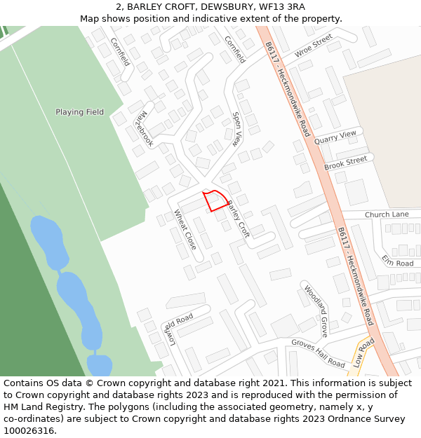 2, BARLEY CROFT, DEWSBURY, WF13 3RA: Location map and indicative extent of plot