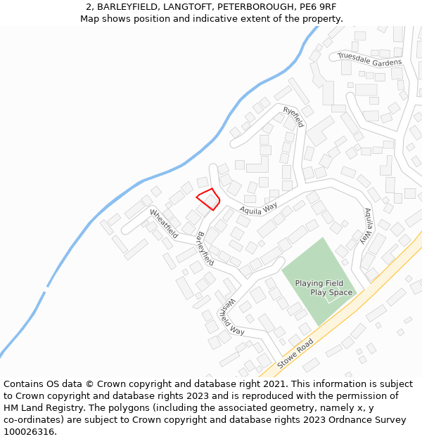 2, BARLEYFIELD, LANGTOFT, PETERBOROUGH, PE6 9RF: Location map and indicative extent of plot