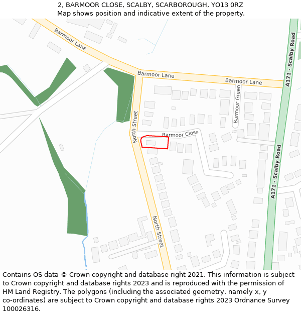 2, BARMOOR CLOSE, SCALBY, SCARBOROUGH, YO13 0RZ: Location map and indicative extent of plot