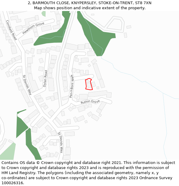2, BARMOUTH CLOSE, KNYPERSLEY, STOKE-ON-TRENT, ST8 7XN: Location map and indicative extent of plot