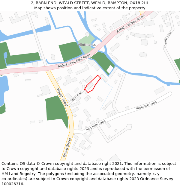 2, BARN END, WEALD STREET, WEALD, BAMPTON, OX18 2HL: Location map and indicative extent of plot