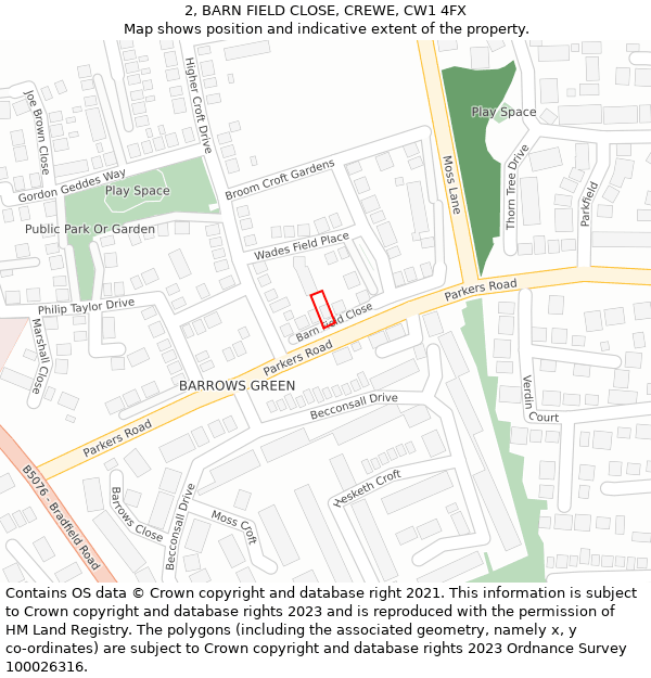 2, BARN FIELD CLOSE, CREWE, CW1 4FX: Location map and indicative extent of plot