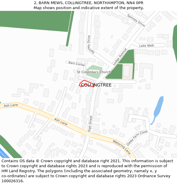 2, BARN MEWS, COLLINGTREE, NORTHAMPTON, NN4 0PR: Location map and indicative extent of plot