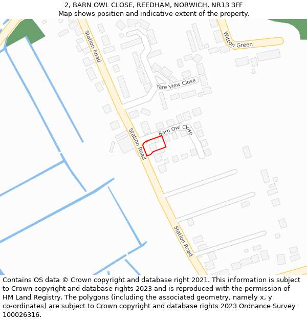 2, BARN OWL CLOSE, REEDHAM, NORWICH, NR13 3FF: Location map and indicative extent of plot