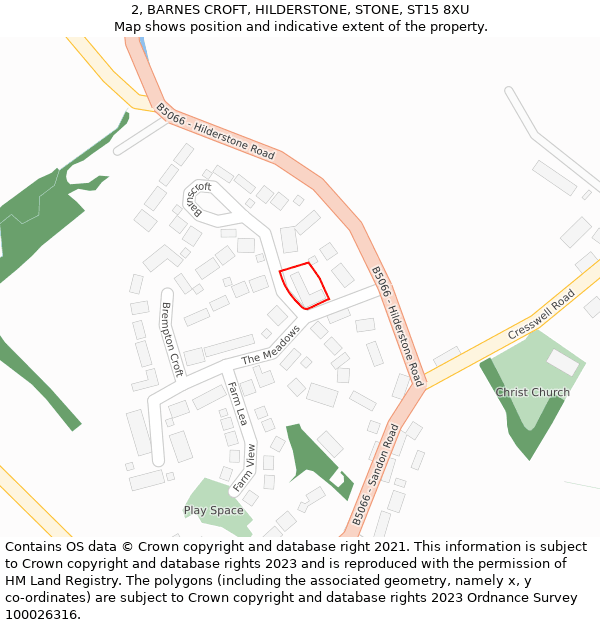 2, BARNES CROFT, HILDERSTONE, STONE, ST15 8XU: Location map and indicative extent of plot