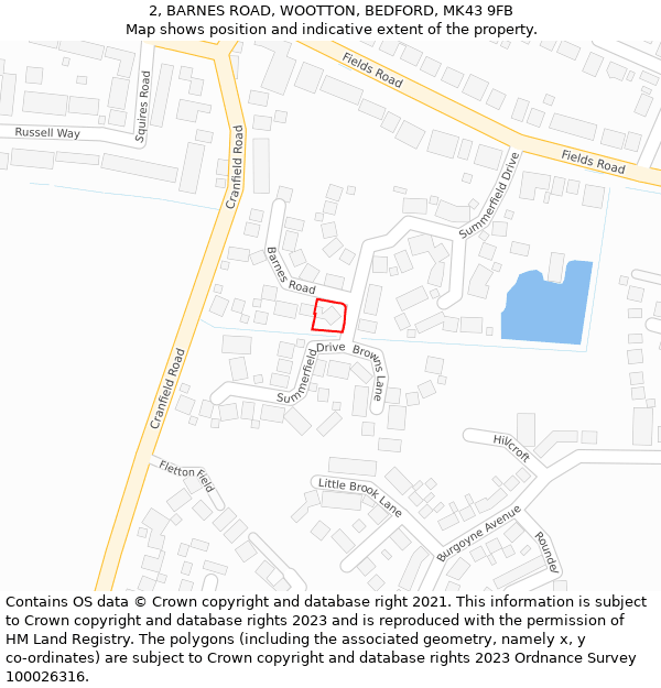 2, BARNES ROAD, WOOTTON, BEDFORD, MK43 9FB: Location map and indicative extent of plot