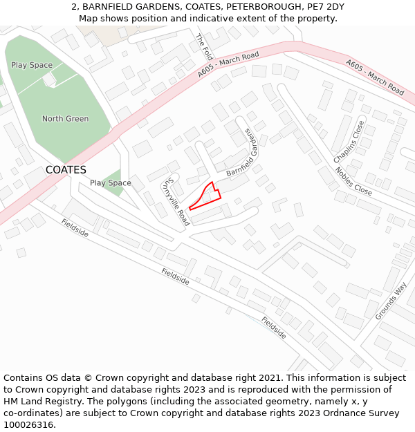 2, BARNFIELD GARDENS, COATES, PETERBOROUGH, PE7 2DY: Location map and indicative extent of plot