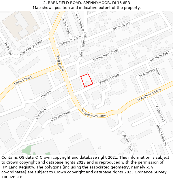 2, BARNFIELD ROAD, SPENNYMOOR, DL16 6EB: Location map and indicative extent of plot