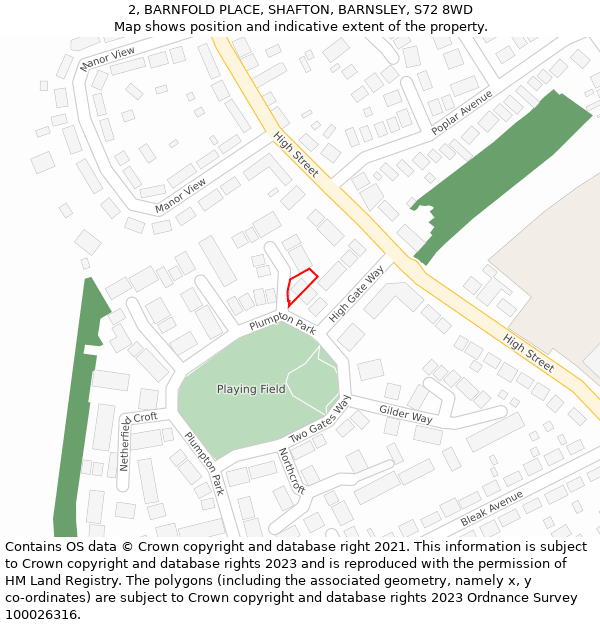 2, BARNFOLD PLACE, SHAFTON, BARNSLEY, S72 8WD: Location map and indicative extent of plot