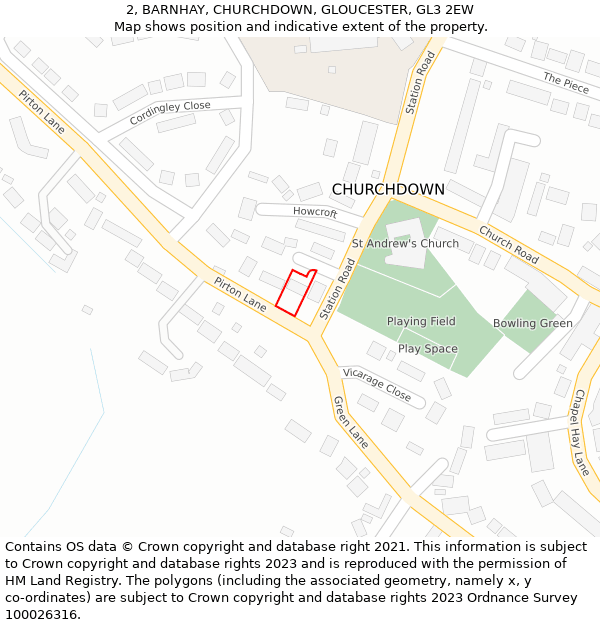 2, BARNHAY, CHURCHDOWN, GLOUCESTER, GL3 2EW: Location map and indicative extent of plot