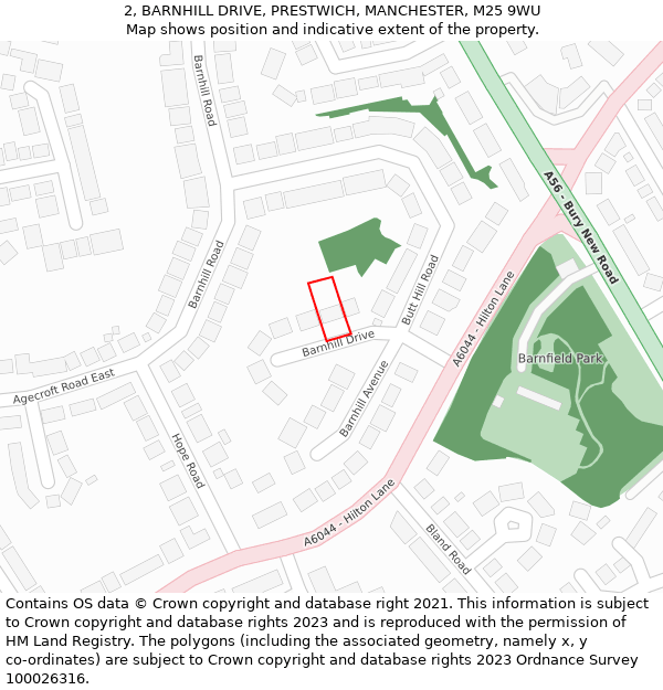 2, BARNHILL DRIVE, PRESTWICH, MANCHESTER, M25 9WU: Location map and indicative extent of plot