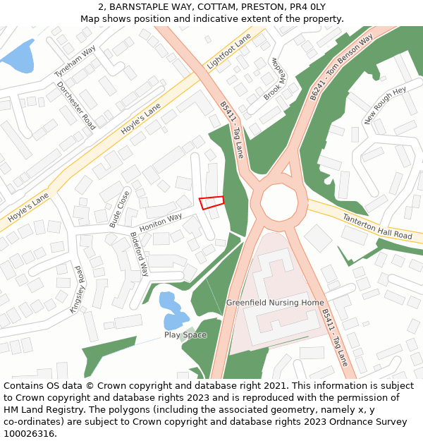 2, BARNSTAPLE WAY, COTTAM, PRESTON, PR4 0LY: Location map and indicative extent of plot