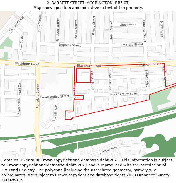 2, BARRETT STREET, ACCRINGTON, BB5 0TJ: Location map and indicative extent of plot