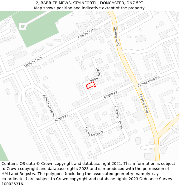 2, BARRIER MEWS, STAINFORTH, DONCASTER, DN7 5PT: Location map and indicative extent of plot