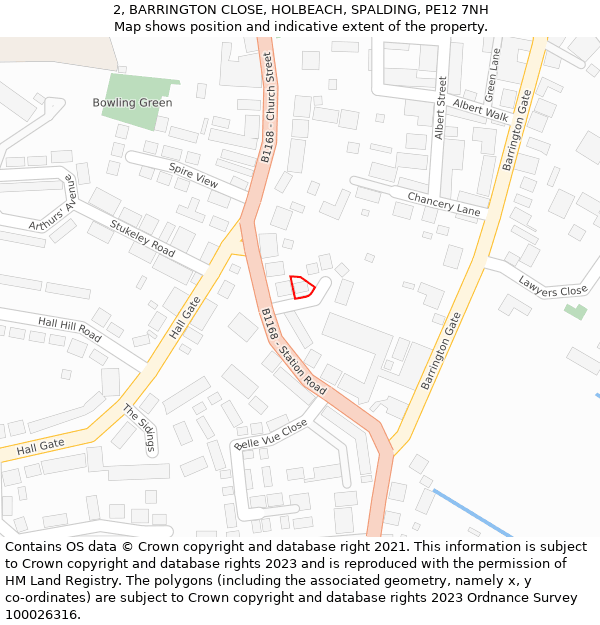 2, BARRINGTON CLOSE, HOLBEACH, SPALDING, PE12 7NH: Location map and indicative extent of plot