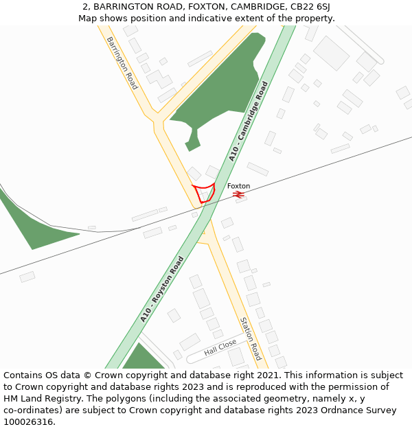 2, BARRINGTON ROAD, FOXTON, CAMBRIDGE, CB22 6SJ: Location map and indicative extent of plot