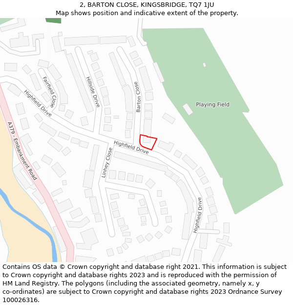 2, BARTON CLOSE, KINGSBRIDGE, TQ7 1JU: Location map and indicative extent of plot