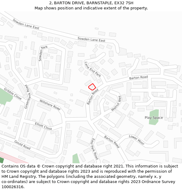 2, BARTON DRIVE, BARNSTAPLE, EX32 7SH: Location map and indicative extent of plot