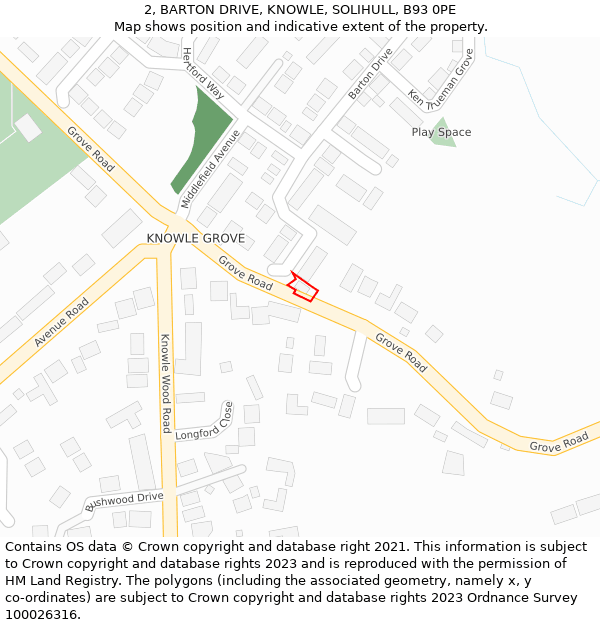 2, BARTON DRIVE, KNOWLE, SOLIHULL, B93 0PE: Location map and indicative extent of plot