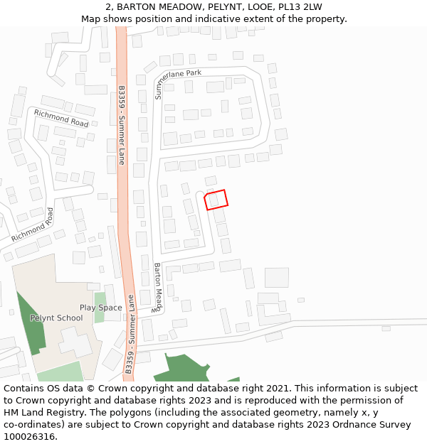 2, BARTON MEADOW, PELYNT, LOOE, PL13 2LW: Location map and indicative extent of plot